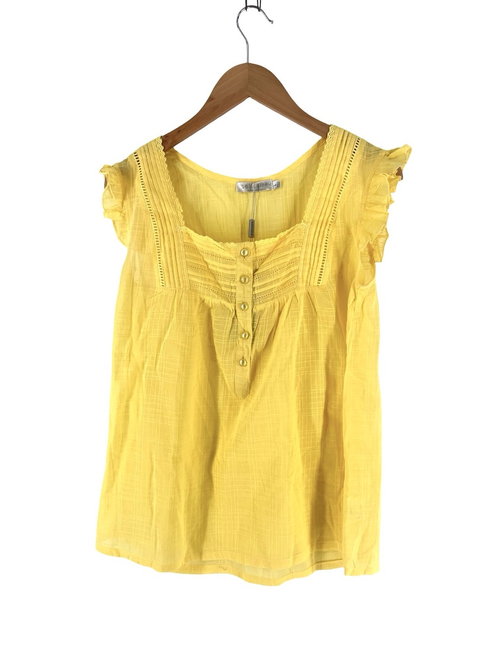 Solitaire Yellow Ruffle-Sleeve Button Front Blouse - Picture 2 of 13